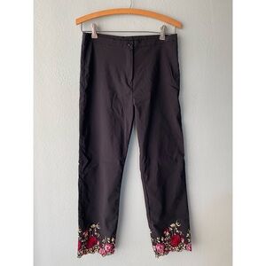 🌱5/$25🌱 Caché | Y2k Black & Pink Floral Embroidered Hems Dress Pants Slacks
